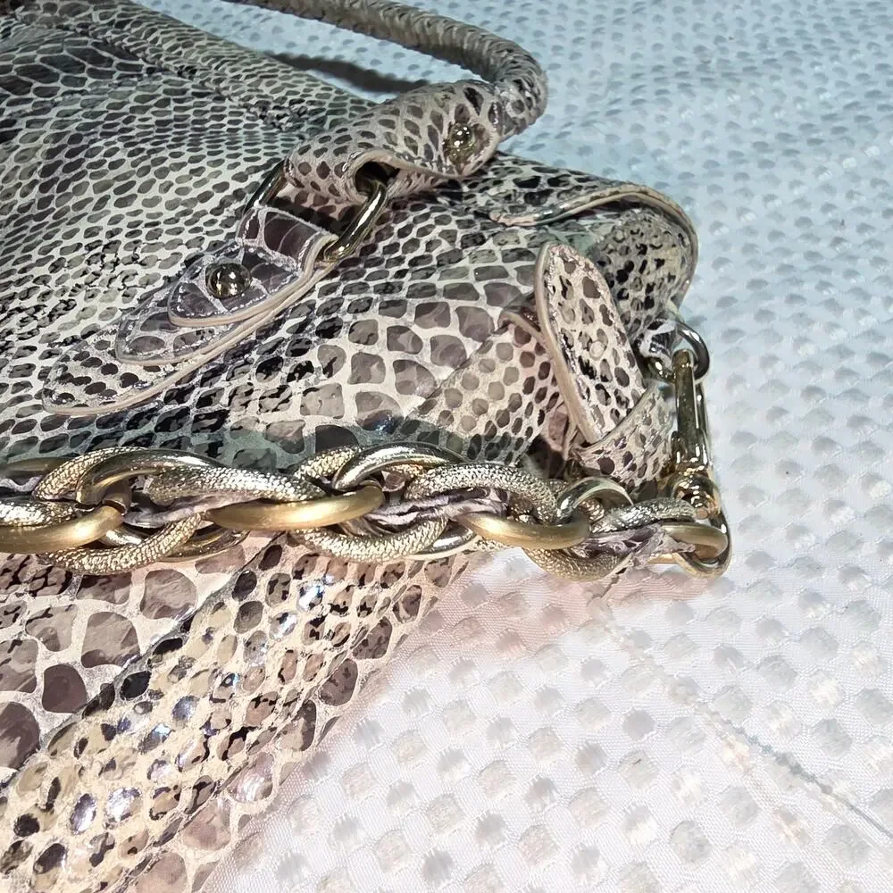 ELLIOT LUCCA SNAKESKIN EMBOSSED LEATHER SHOULDER BAG